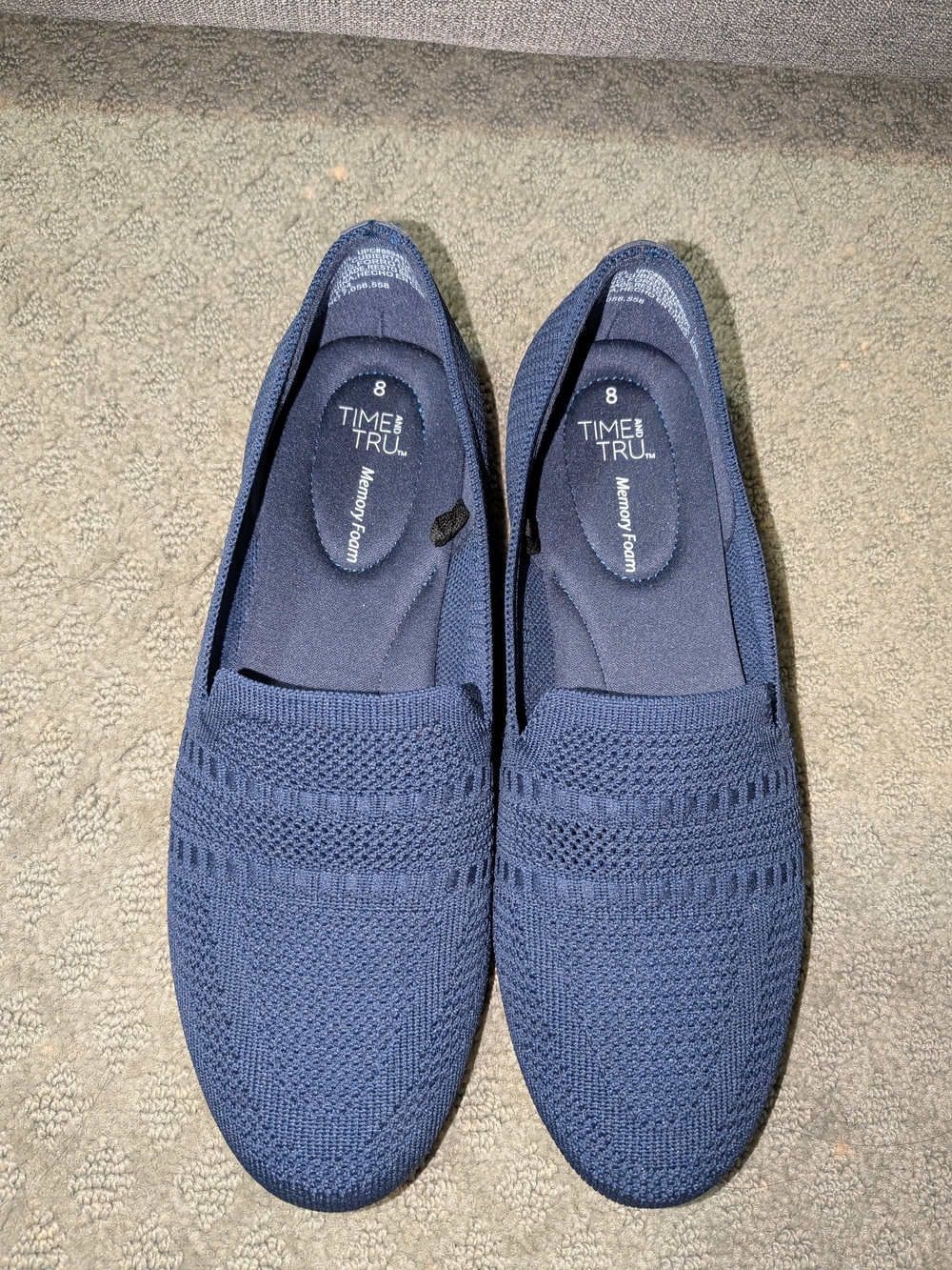 Women's Time and Tru Navy Knit Slip-On Loafers 8